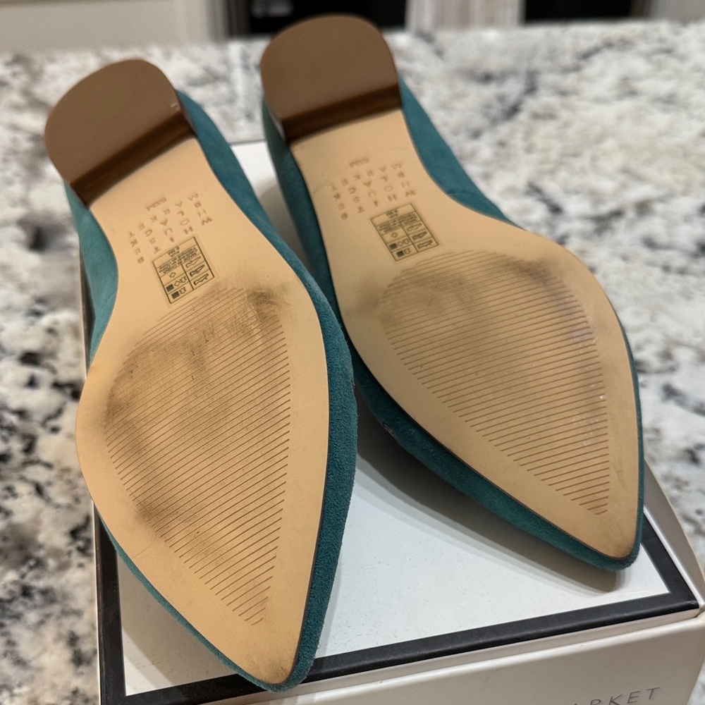 White House Black Market Green suede embroidered Floral Women's Loafers - Picture 8 of 8